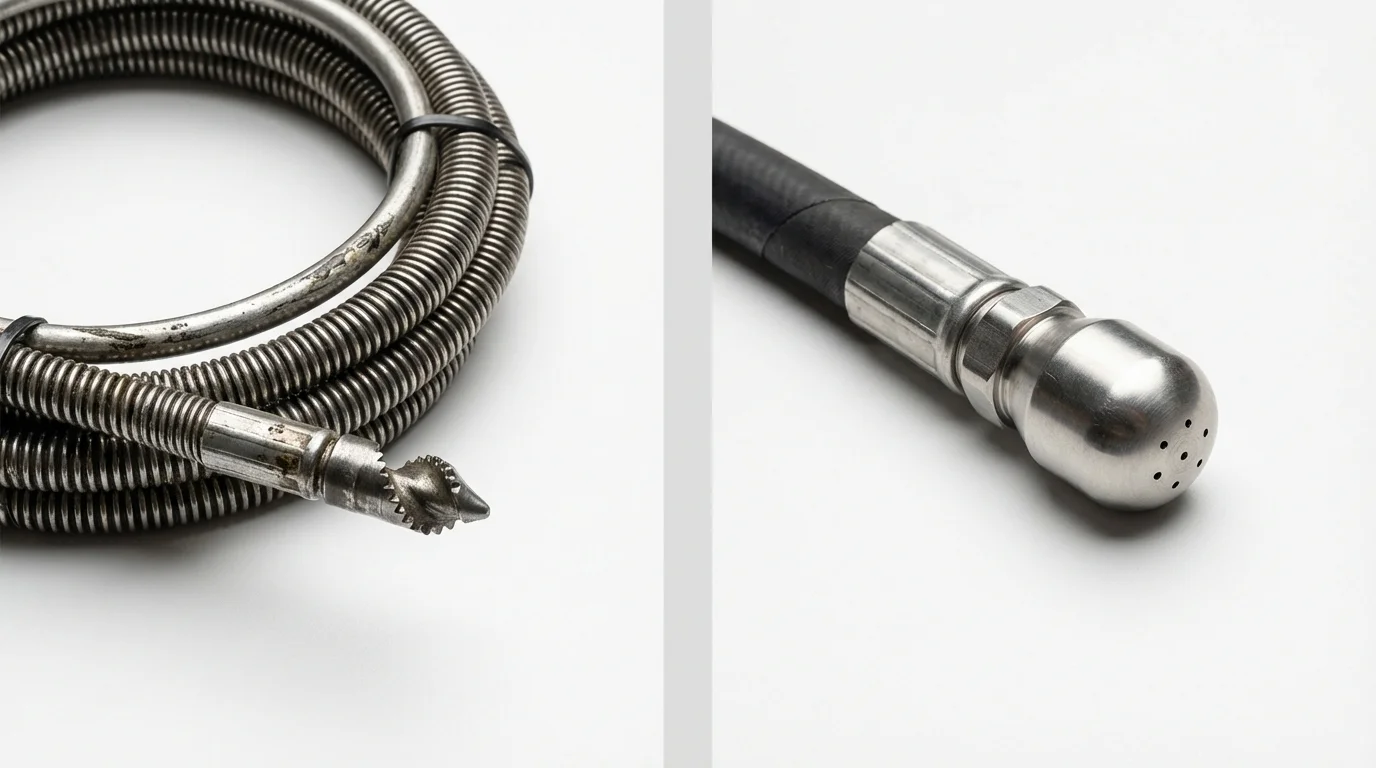 Drain snake cable and hydro jetting nozzle used for drain cleaning in Winfield, WV
